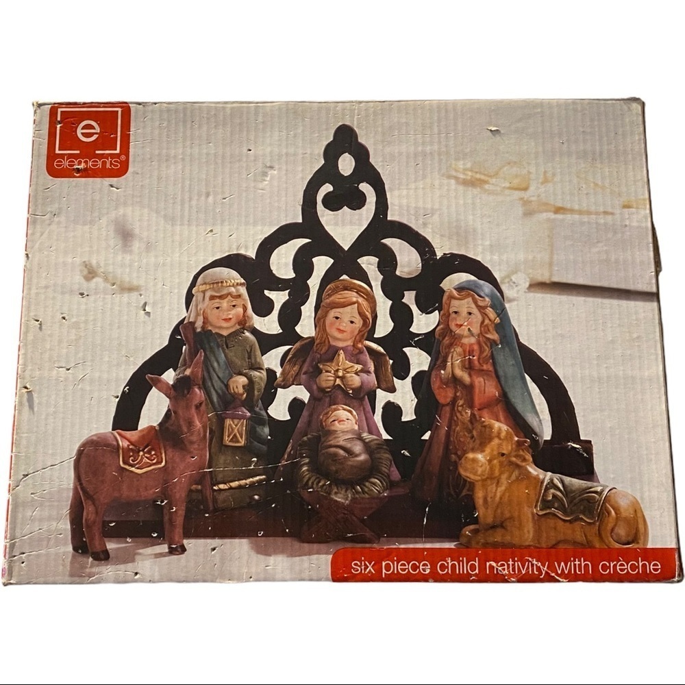 Elements 2008 Six Piece Child-Like Figurines Nativity Scene Crèche 5.5” Tall NIB